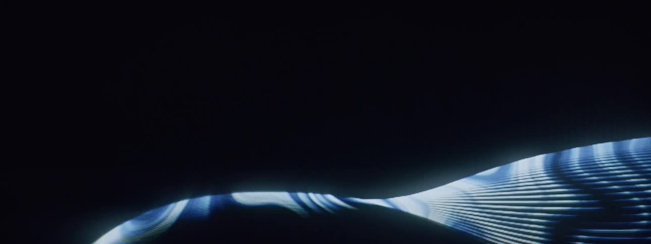Wavy blue lines on a dynamic flowing dark background
