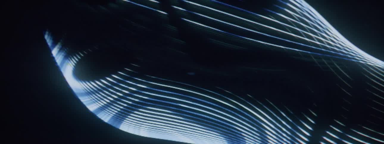 Lines in a screensaver form patterns in blue and yellow