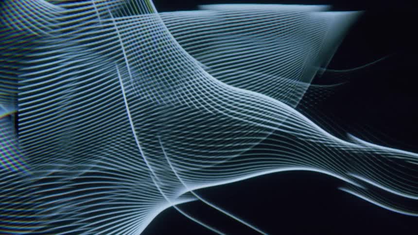 Projection of flowing patterned lines on a black background