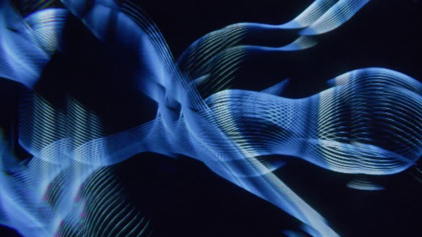 Pattern of wavy and blue lines on a dynamic dark background