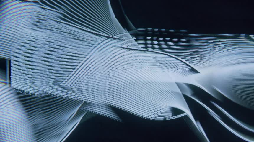Abstract pattern of wavy lines in blue tones on a dynamic and fluid dark background