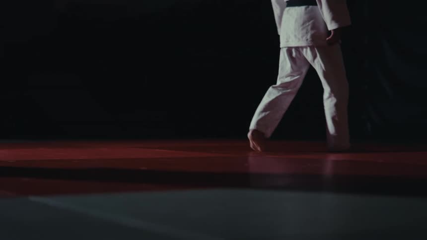 Two people prepare to engage in martial arts