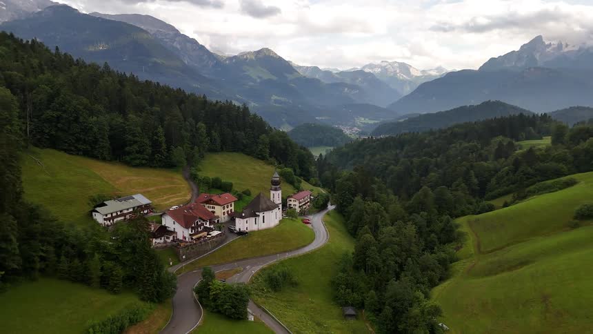 Small village between valleys and mountains