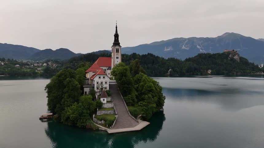 The pilgrimage church of the assumption of maria on bled island in lake bled slovenia
