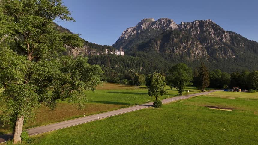 Natural landscape with a white castle on top of a wooded hill