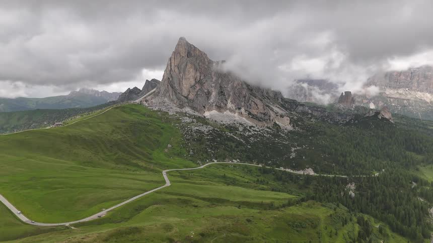 An aerial view of a mountain range