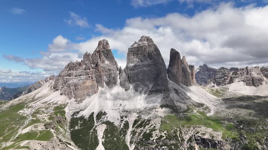 Rocky mountain landscape with natural weathering on a day with clouds in a blue sky