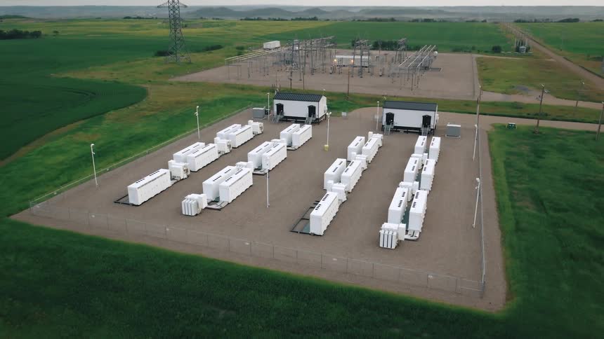 Two power backup facilities off of a road in a rural area