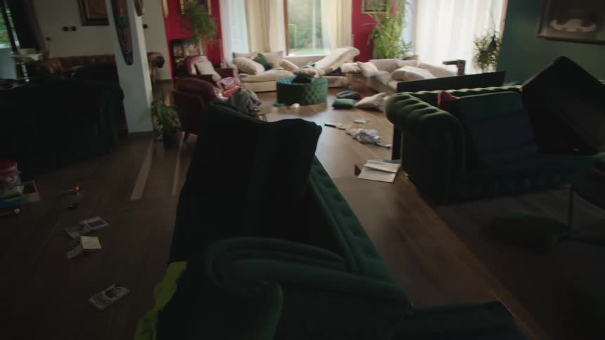 The living room is a mess after a break in