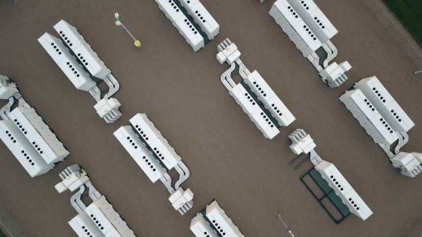 Top view of a large battery backup station
