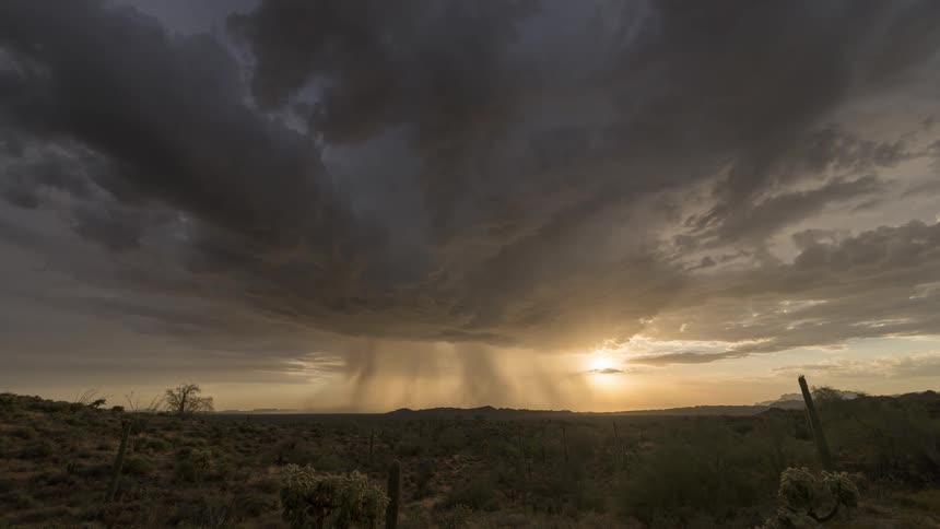 Rain is pouring out of the storm clouds