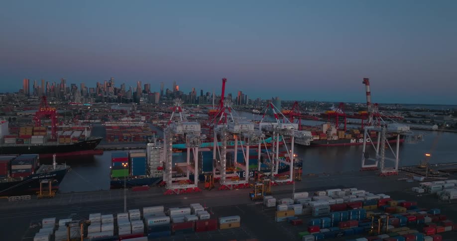 The harbor is full of shipping containers