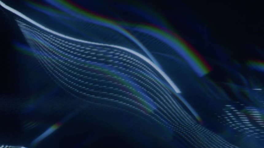 Digital blue and white lines moving randomly on a black background