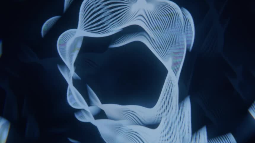 Digital white and blue lines moving randomly and together