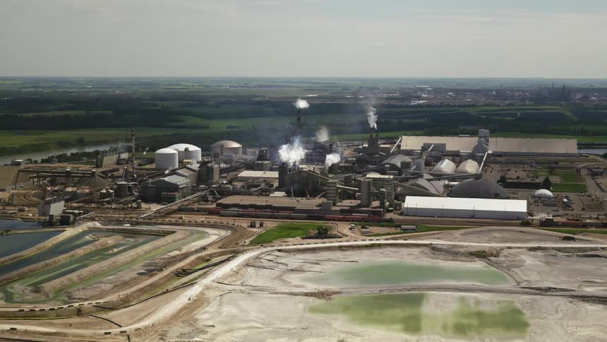 Steam rises from chimneys at an industrial complex on a hot summer day