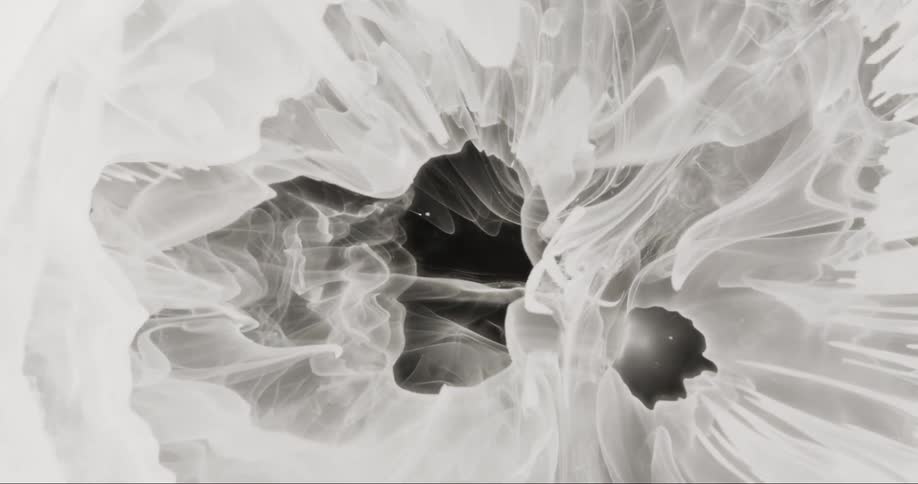 Thin layers of gas flow across a black background creating varying levels of opacity
