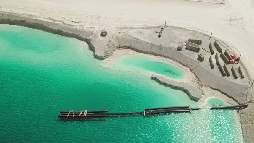 Aerial view of chemical processing waste ponds