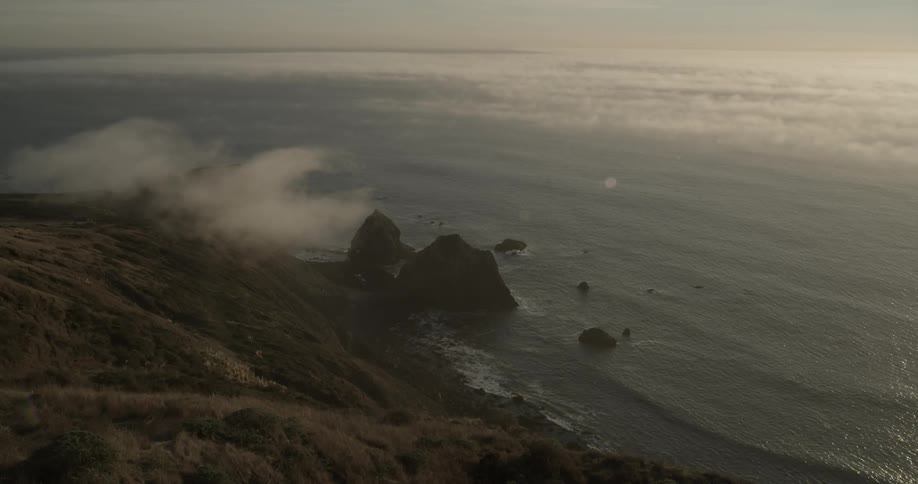 A oceanside mountain in the morning