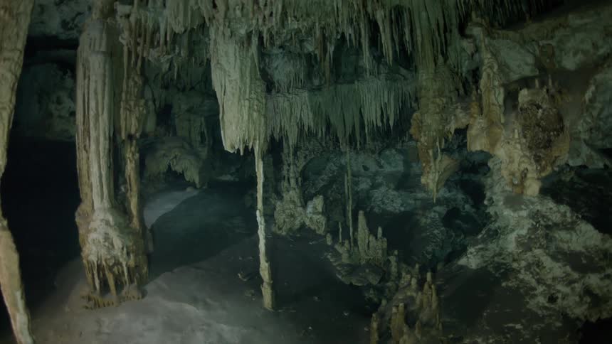 Underwater cave in the ocean