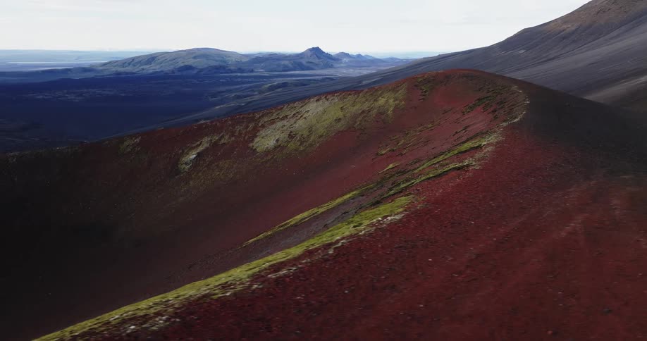Aerial view of a red crater
