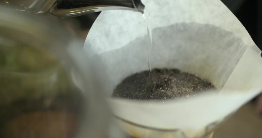 Someone is pouring hot water over coffee grounds