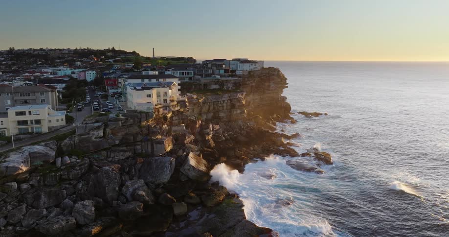 A coastal city where strong sea waves break on the rocks