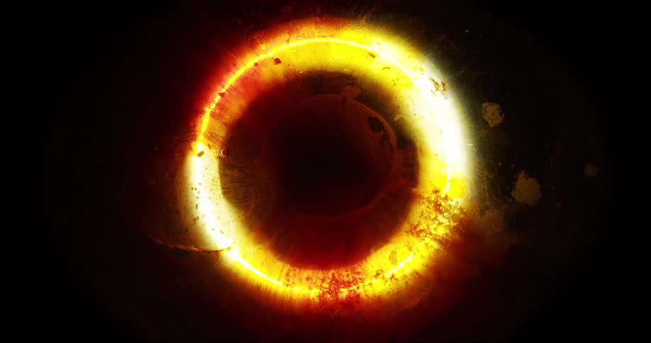 Red ring with a light in an abstract liquid