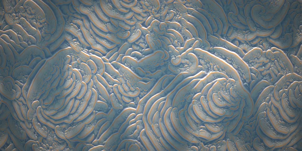 Textured liquid in shades of white and orange in abstract movement