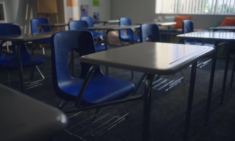 School room with standardized tables and chairs