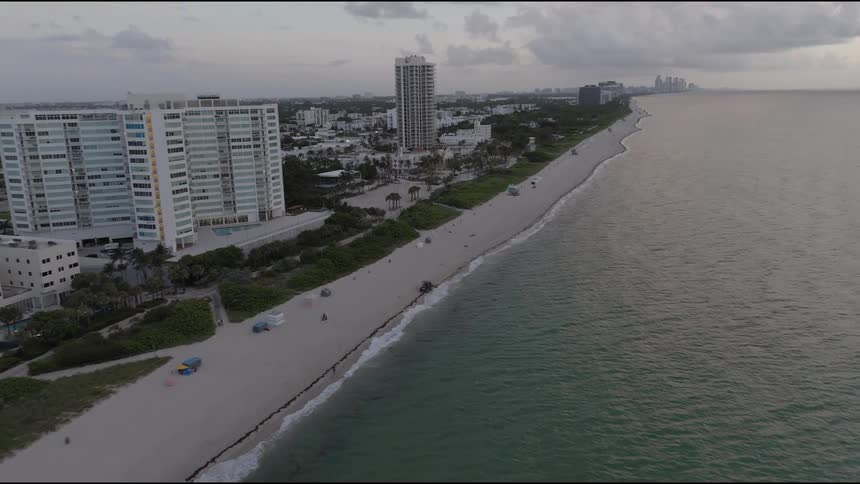 An aerial view of a coastal cityscape