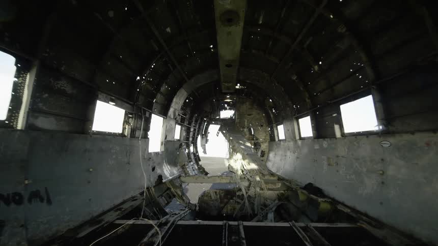 The crashed plane is falling apart