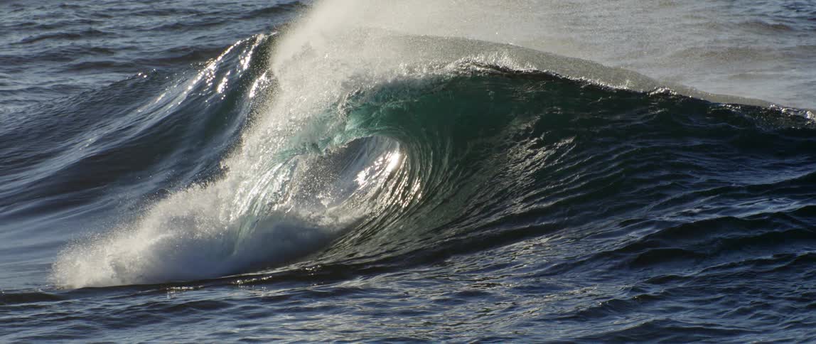 A large ocean wave crests and generates lots of foam