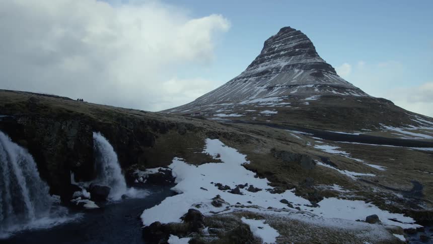 Waterfalls are near the mountain