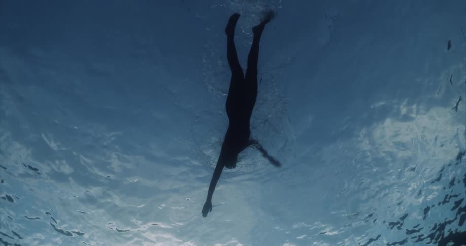 Person swimming seen from inside the water