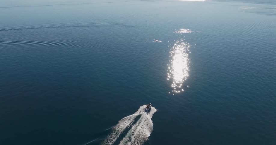 A group of people are boating and skiing on a large body of water