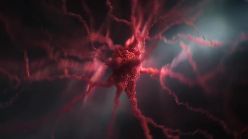 A simulation of a synapse firing off electrical signals from a neuron