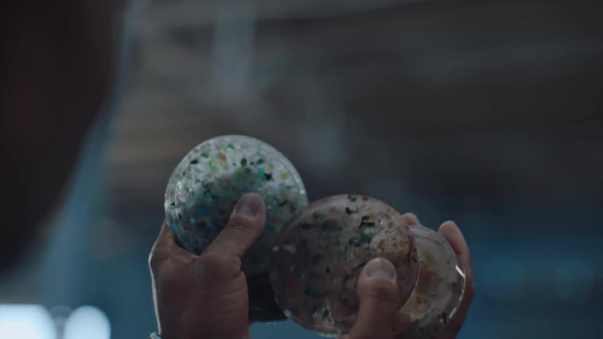Pair of hands of a person holding round colorful objects