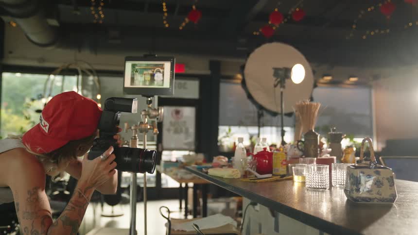 A woman is photographing a drink