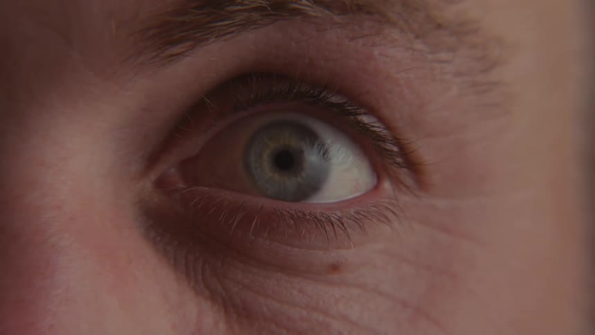 Extreme close up of a mans blue eye