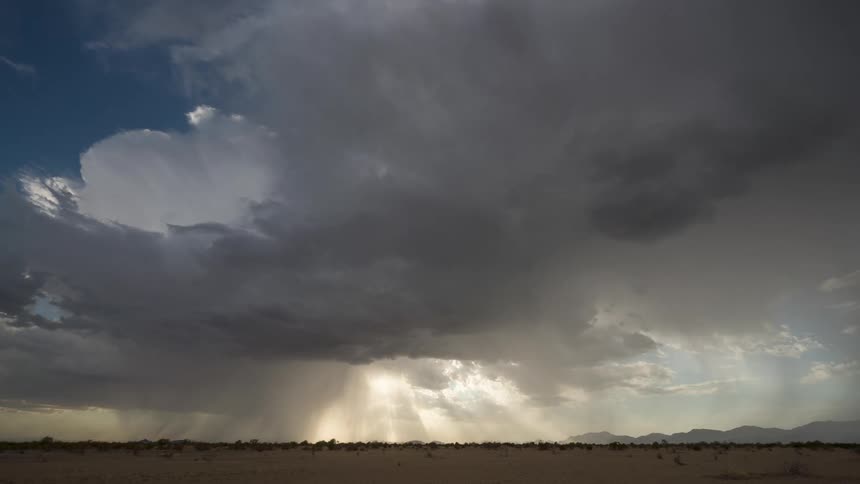 Panorama of a desert environment as the storm passes during the day