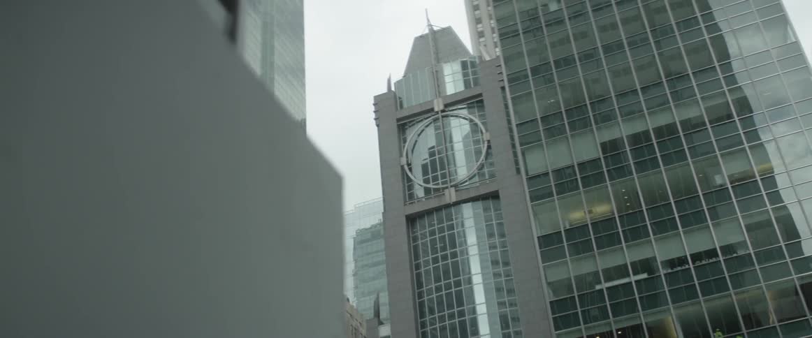 Moving view of a large city's skyscrapers
