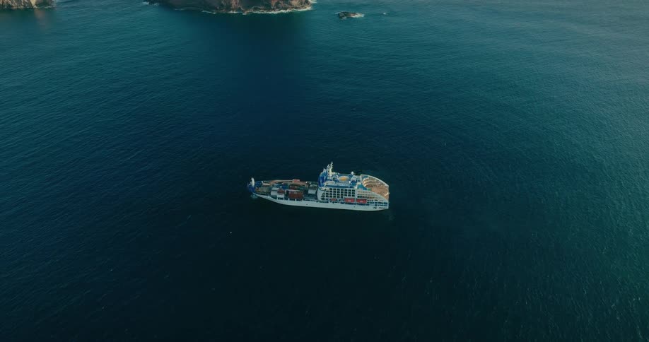 A cargo ship out in the ocean