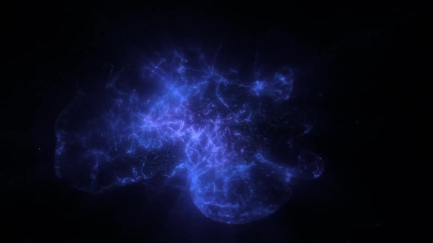 A cluster of bright blue electrical rays forming an intricate network resembling neural structures
