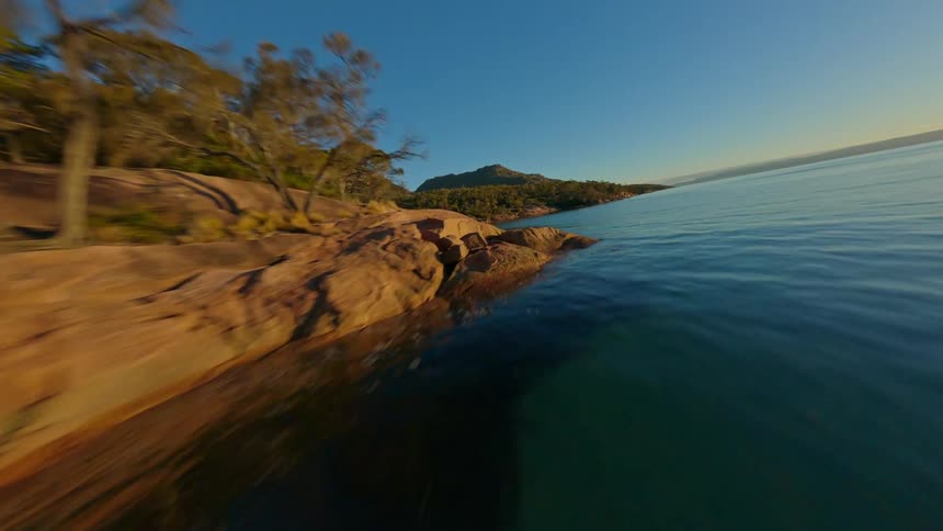 Aerial landscape of rocky seaside coastline in a morning