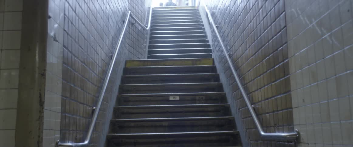 Stairway leading up to a city street