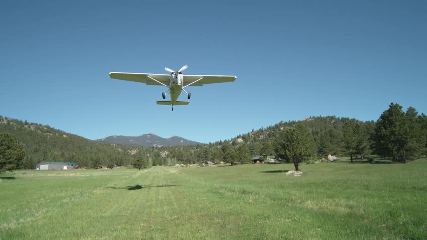 A plane takes off on the field