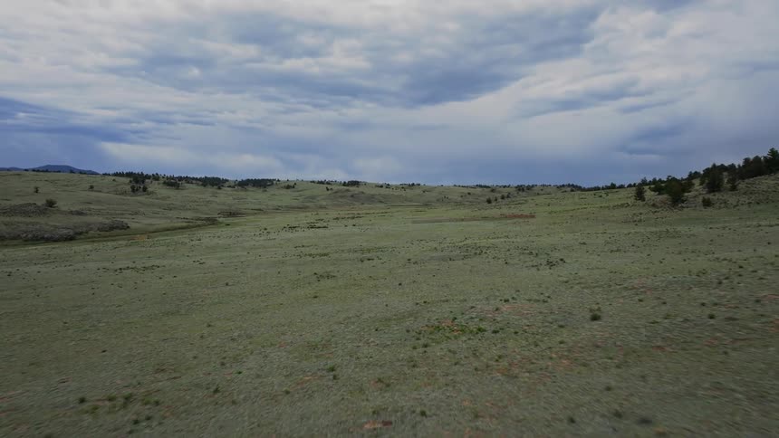 Landscape of a green field against a cloudy sky
