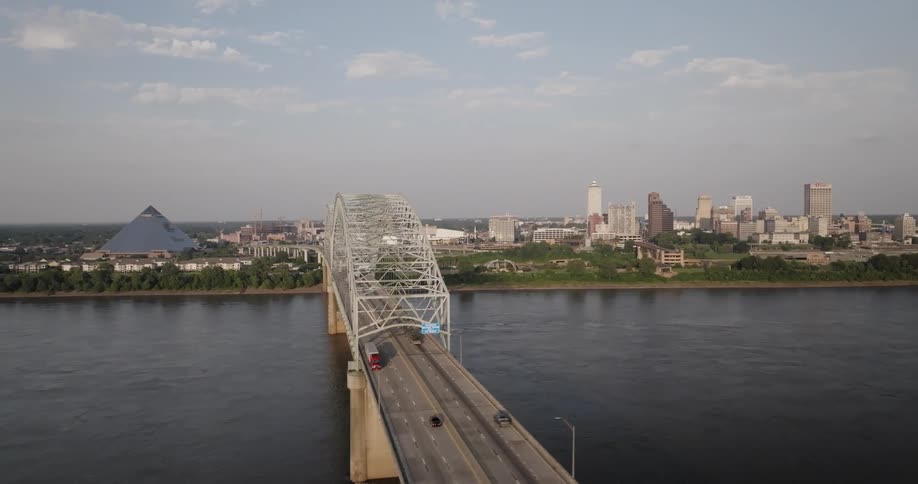 Aerial view of the hernando de soto bridge over the mississippi river in alabama