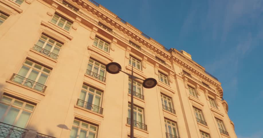 The building has many floors of apartments