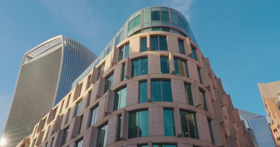 Low angle view of modern buildings in london england